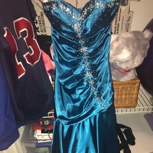 Blue sequin strapless prom formal dress size 1/2